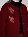 Wool Blend Embroidered Crewneck Frog-Button Coat