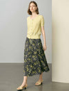 Pale Yellow Tencel Pearl Trim Knit Cardigan