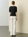 Boat Neck Ruched Sleeve Asymmetrical Top