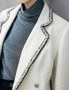 Wool Blend Braided-Trim Double-Breasted Notched-Lapel Jacket