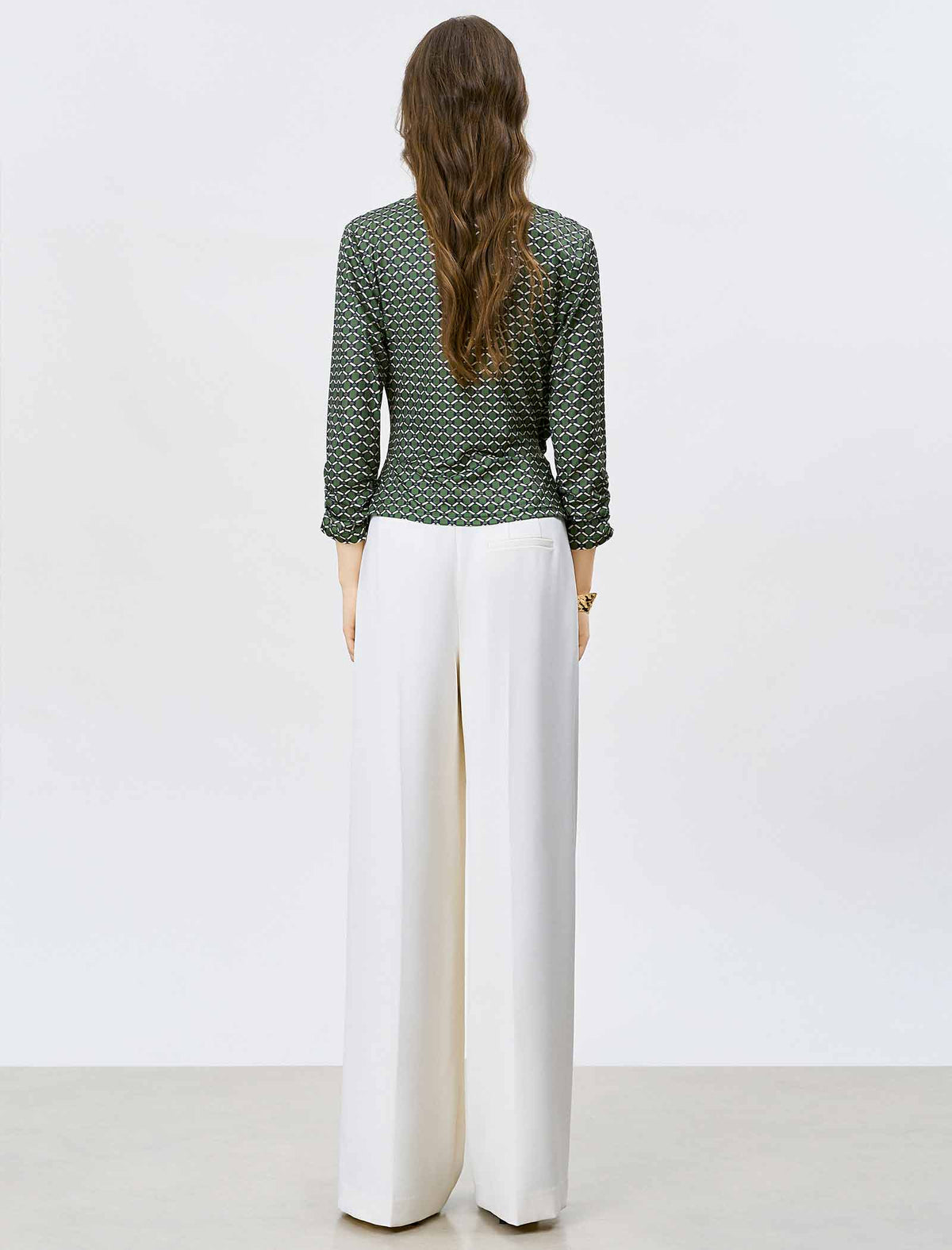 Green Geometric Print Wrap Blouse