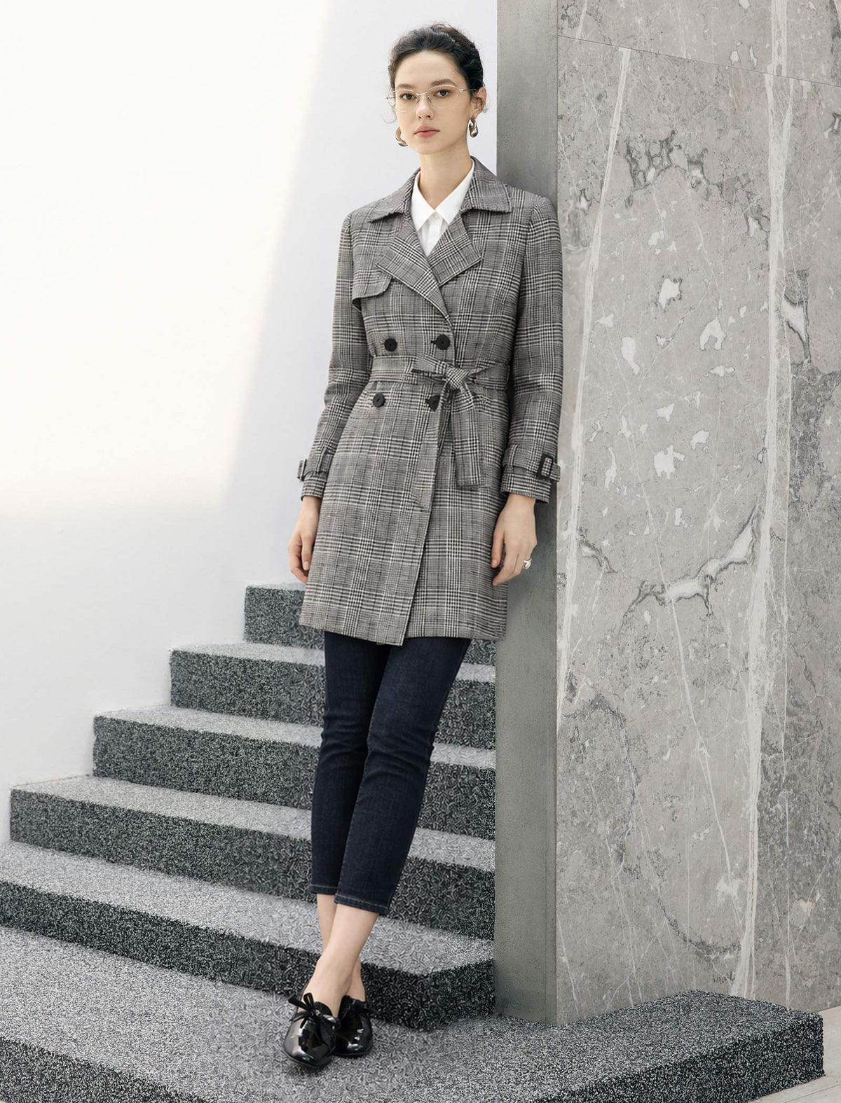 Plaid Belted Trench Coat