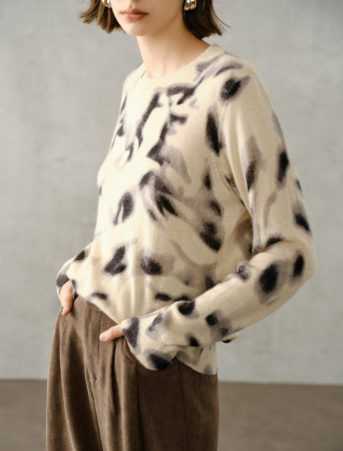 Crewneck Relaxed Sweater with Ribbed Hem