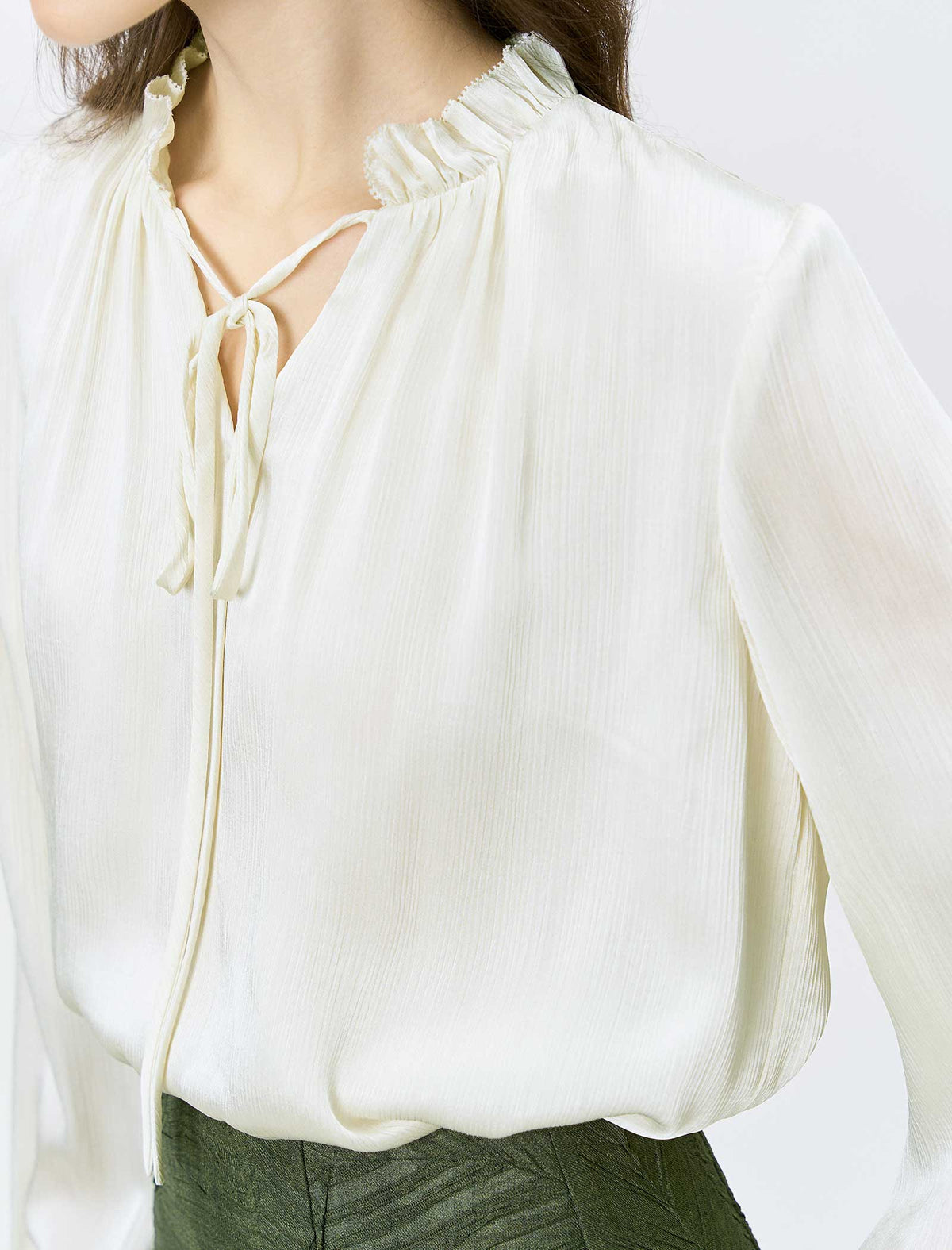 Ivory Ruffled Tie-Neck Blouse