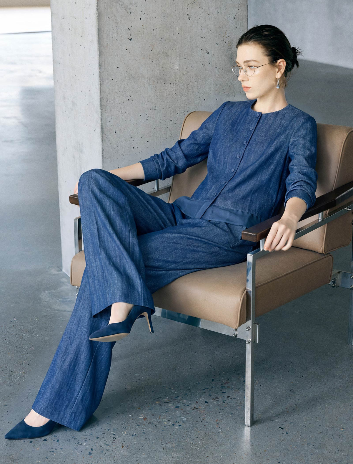 Front Pleated Wide Leg Pockets Detail Casual Pants