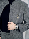 Wool Blend Mandarin Collar Cropped Jacket