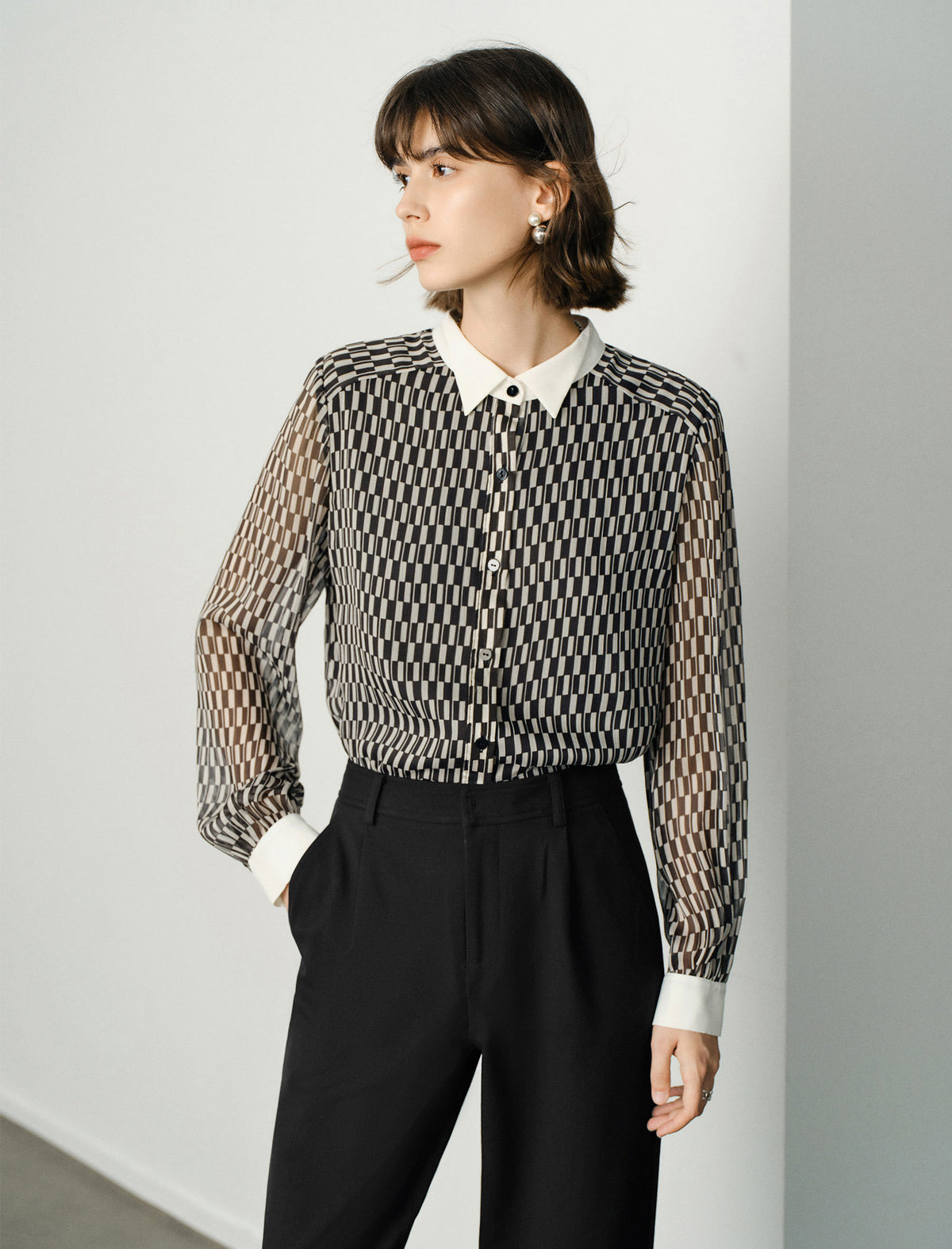 Checkered Button Up Blouse