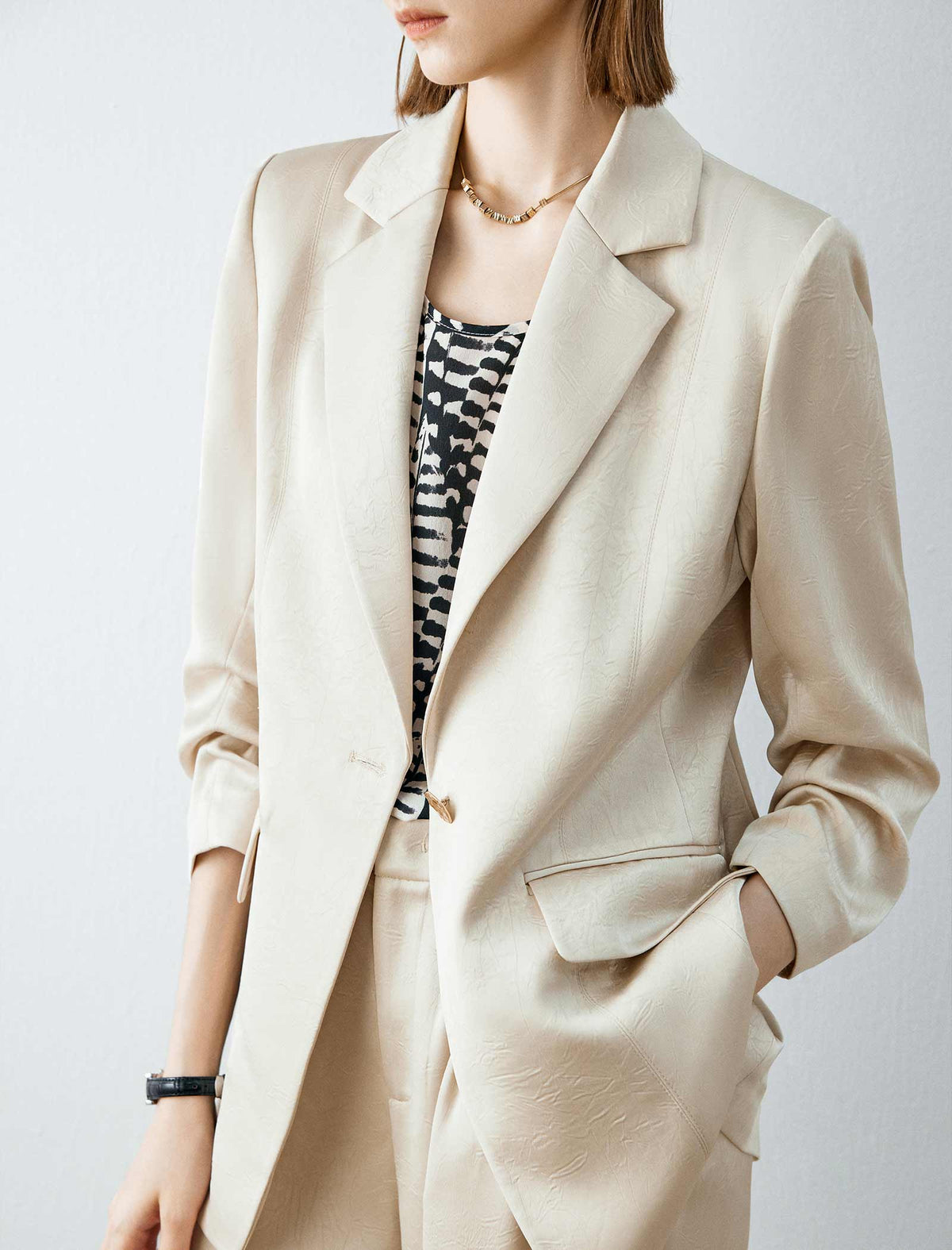 Satin Texture Single Breasted Blazer