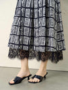 Black And White Geometric Lace Trim Midi Skirt