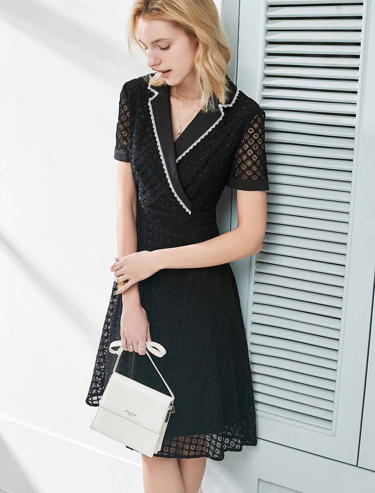 Black Lace Contrast Trim Dress