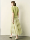 Light Green Pearl-Embellished Short Sleeve Cardigan