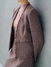 Wool Blend Fringe-Trim V-Neck Cropped Jacket