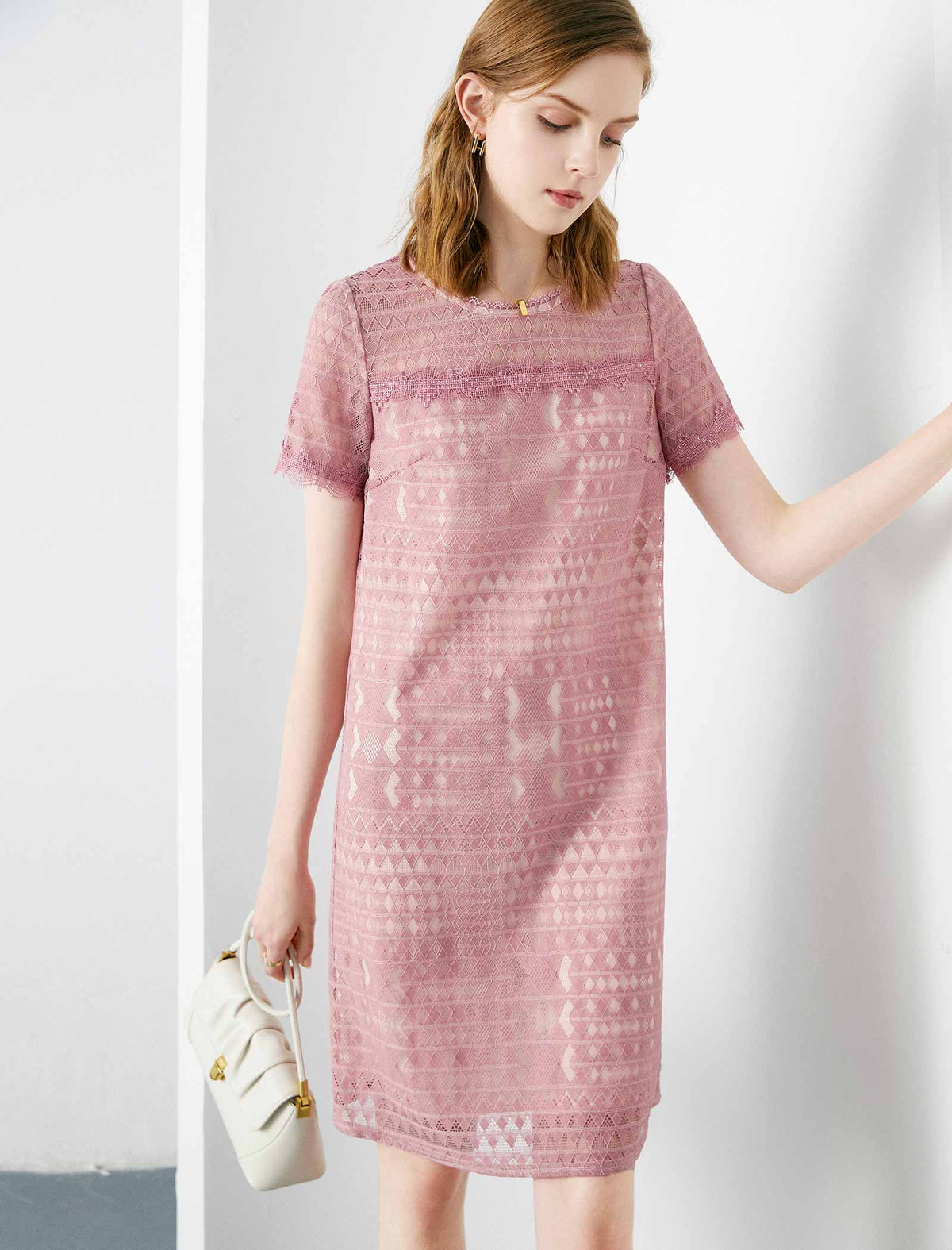 Round Neck Lace Print Dress