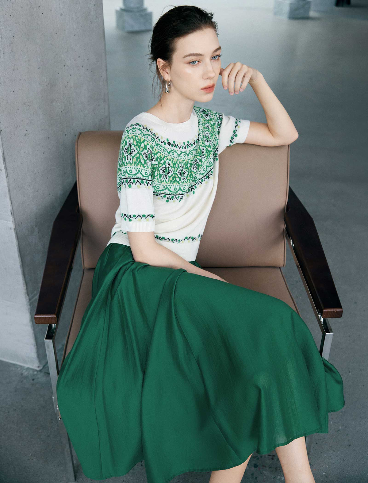 Fair Isle Pattern Short Sleeve Knit Top