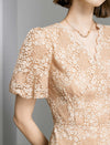 Apricot Lace V-Neck Midi Dress