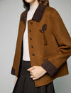 Wool Contrast-Collar Button-Front Cropped Jacket