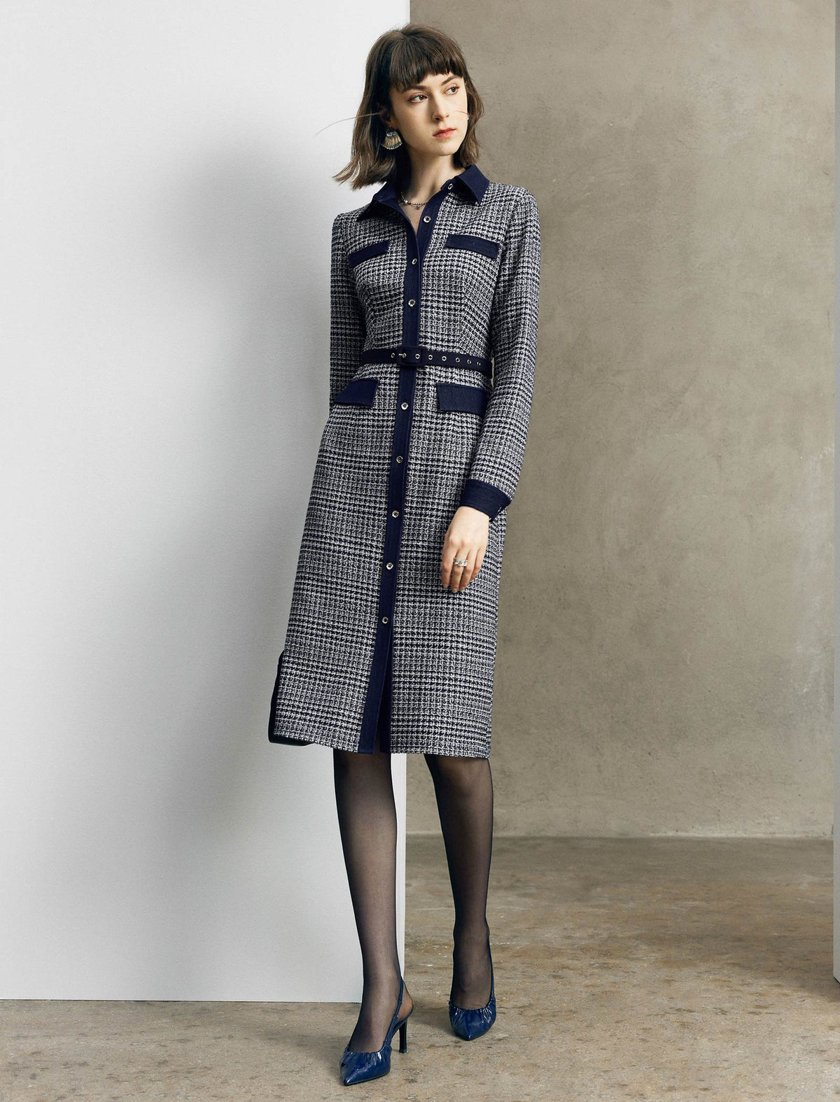 Colorblock Collared Pocket Fitted Dress