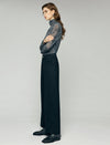 Wool Blend High-Waist Button-Detail Wide-Leg Pants