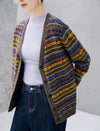 Wool Blend Fair Isle Patterned V Neck Knit Cardigan