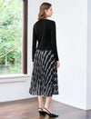 Black Scalloped-Neck Long-Sleeve Button-Front Knit Top