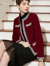 Wool Blend Braided-Trim Hook-Front Fitted Jacket