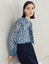 Chiffon Blue Leopard Print Blouse