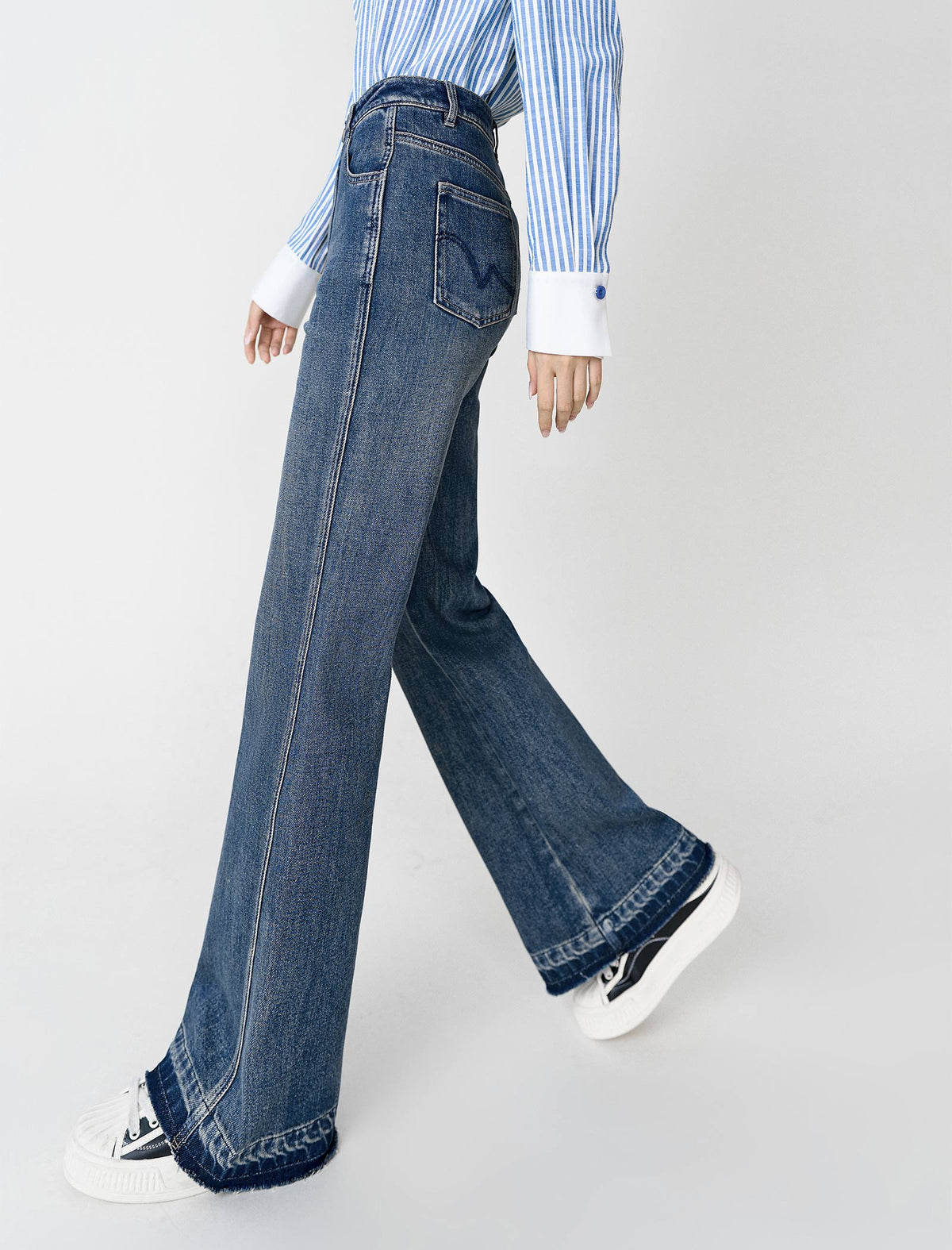 Blue High-Waist Wide-Leg Jeans with Raw Hem