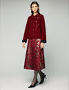 Wool Blend Frog-Button Fringe-Trim Stand-Collar Cropped Jacket