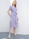 Purple Tie-Waist Short Sleeve Dress