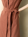 Zip-Up Collared Cap-Sleeve Belted Shirt Dress