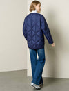 Collarless Contrast-Trim Quilted Down Jacket