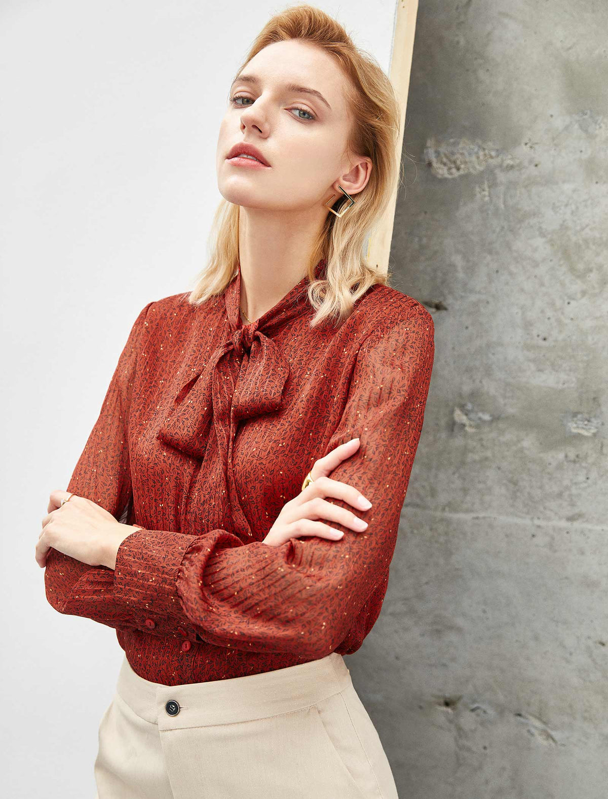 Rust Red Ditsy Print Bow Neck Blouse – FancyEpic Official