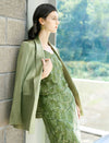 Sage Green Acetate Textured Double-Breasted Blazer
