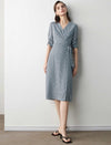 Short Sleeve V-Neck Printed Waist-Cinched Dress