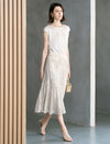 Champagne Wavy Sequin Midi Flare Skirt