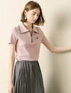 Pink Ribbed Half-Zip Polo Knit Top
