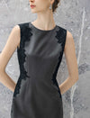 Wool Blend Lace Crewneck Sleeveless Dress