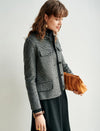 Wool Blend Plaid Long Sleeve Straight-Fit Jacket