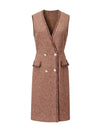 Wool Blend V-Neck Tweed Vest Dress
