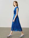 Metallic Blue Cap-Sleeve Midi Dress