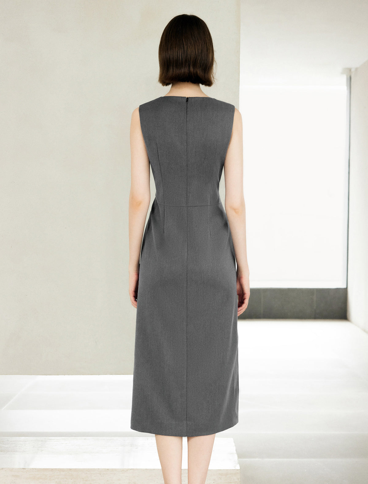 Side Ruched Sleeveless Midi Dress