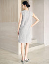Beaded Neck 3D Floral Sleeveless Shift Dress
