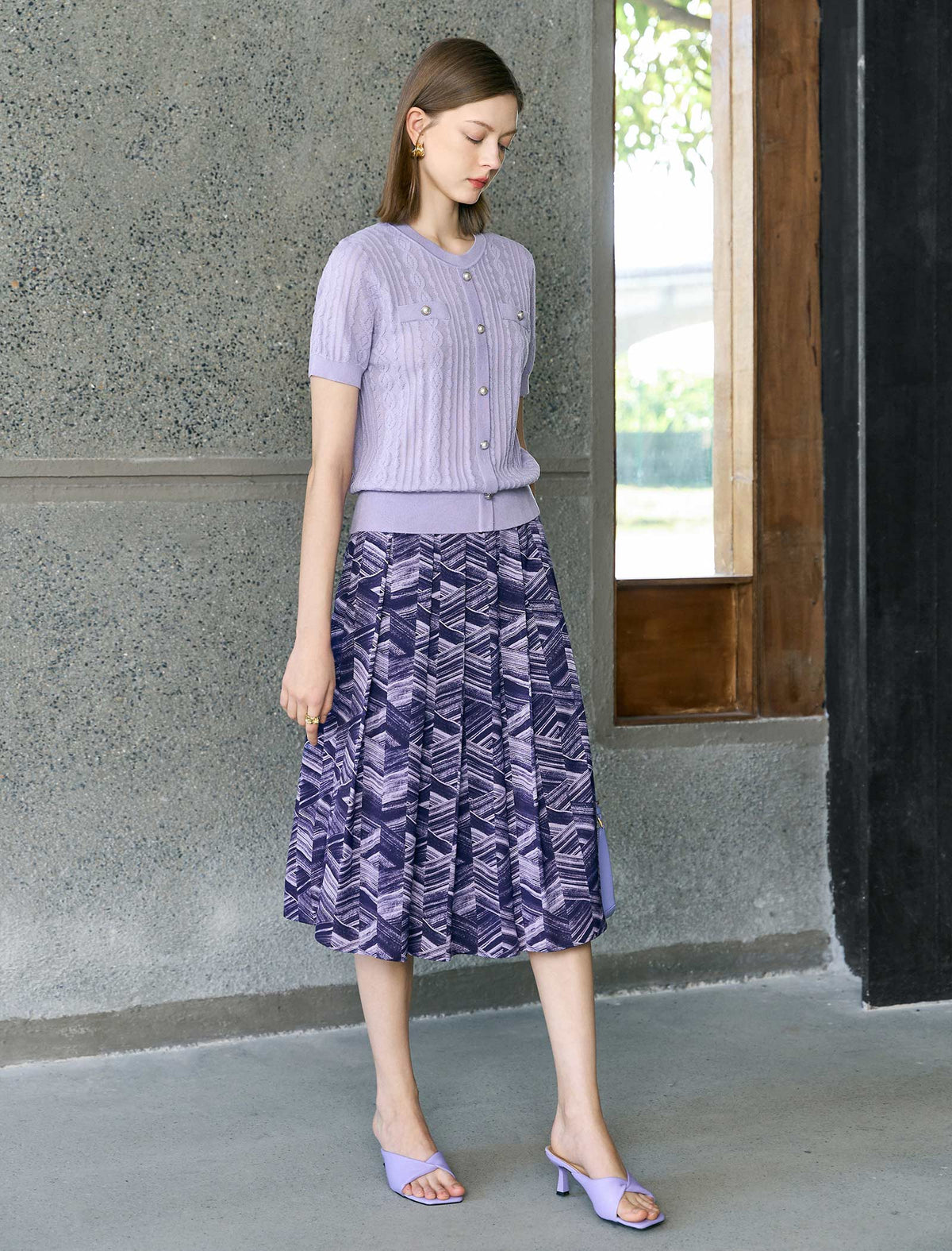 Short-Sleeve Ribbed Button-Front d Knit Top