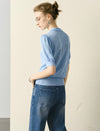 Puff Sleeve Polo Knit Top with Embroidery