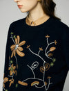 100% Wool Embroidered Floral Crewneck Relaxed Sweater
