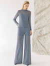 Dusty Blue Floral Lace High Neck Long Sleeve Top