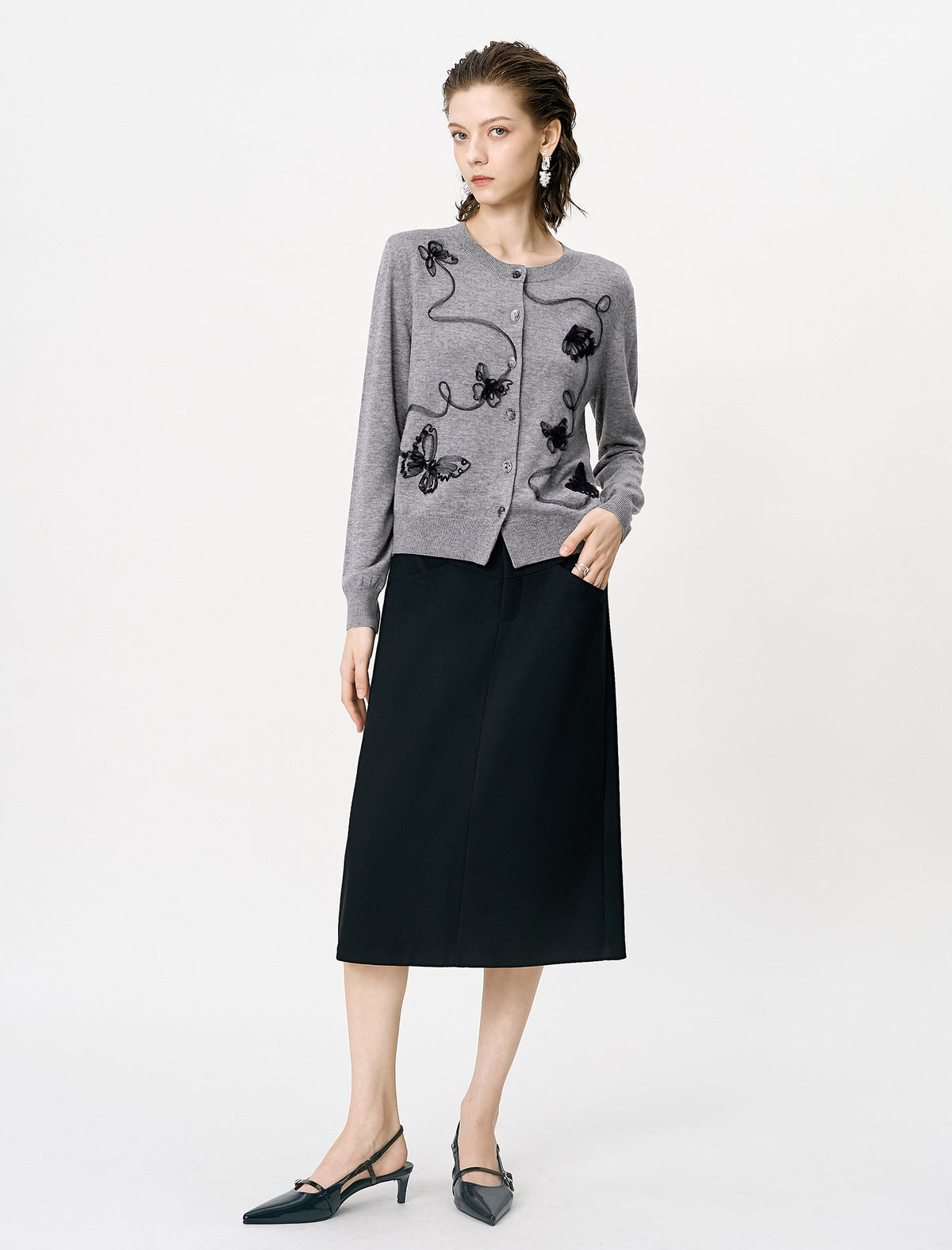 Black Slim Fit Professional A-Line Midi Skirt