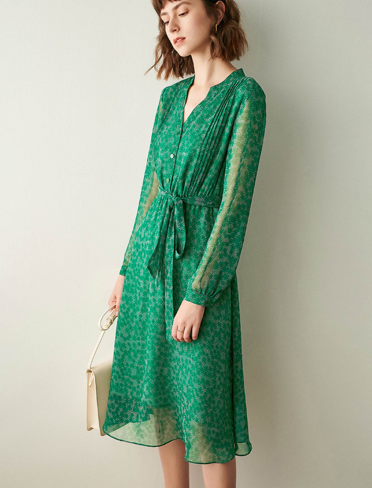 Ditsy Print V Neck Midi Dress