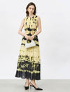 Sleeveless Tie-Dye Waist Tie Pleated Maxi Dress