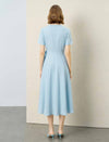 V Neck Wrap Tie Waist Short Sleeve Midi A-Line Dress